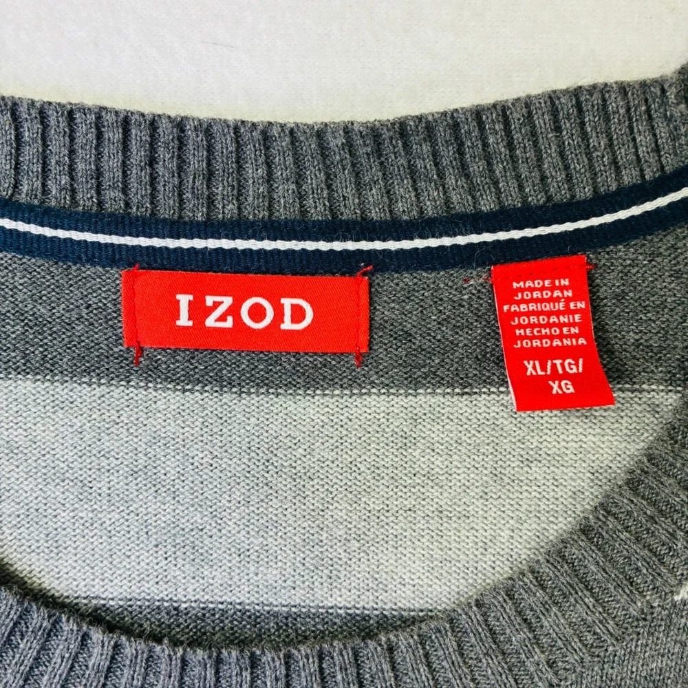 IZOD Mens XL Gray Striped Crewneck Sweater Long Sleeve Knit Pullover Charcoal